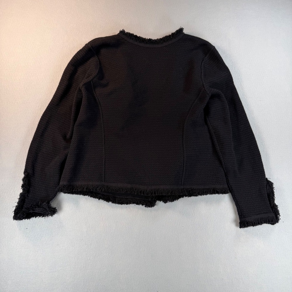 Nic + Zoe Black Textured Knit Frayed Trim Jacket XL NWT Zip Pockets Button Cuffs - Picture 5 of 8